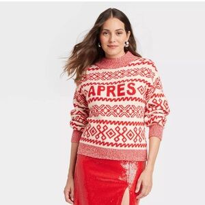 Women’s M Mockneck Apres Ski Sweater Red Fair Isle NO TAGS